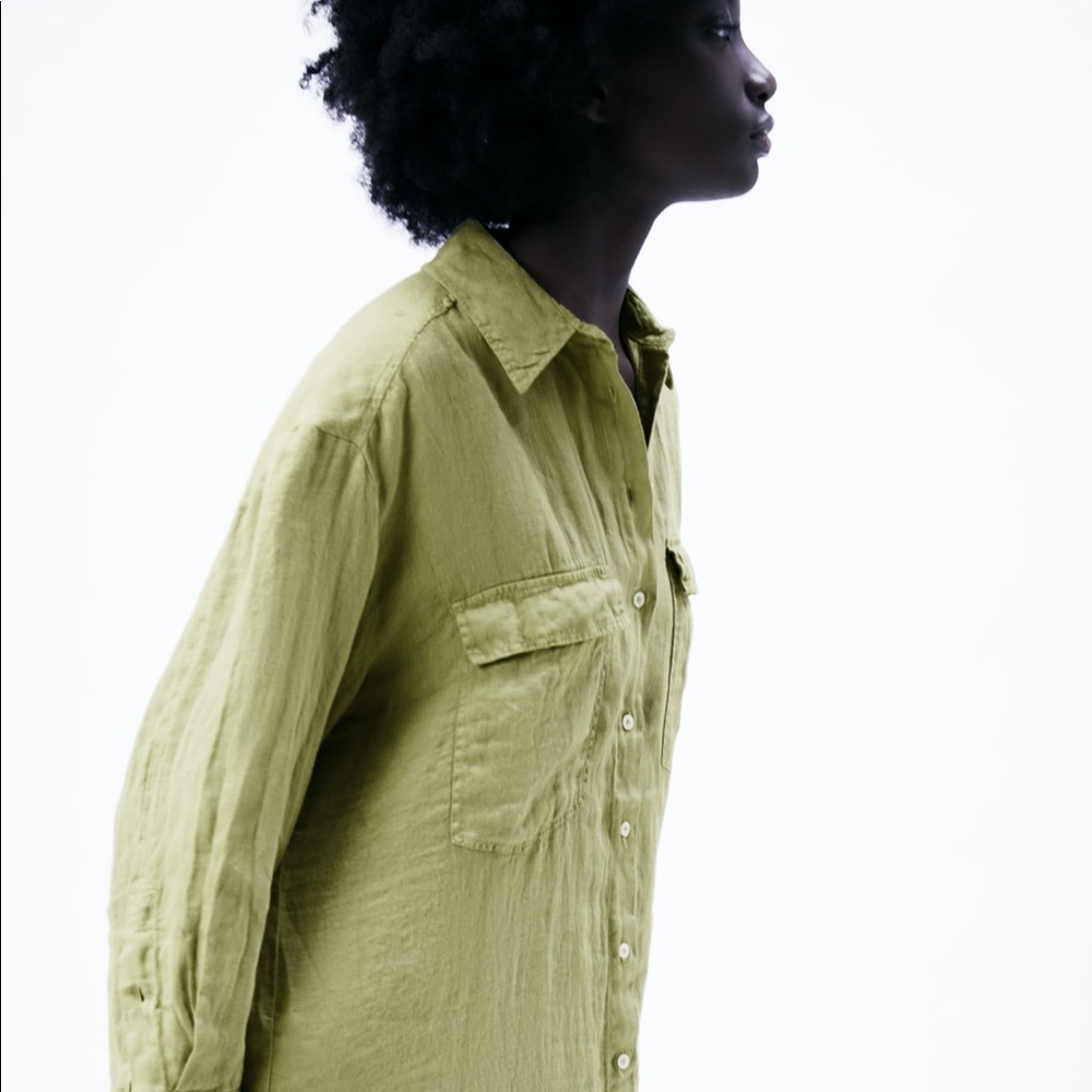 NWT ZARA 100% LINEN OVERSIZED GREEN SHIRT - Picture 6 of 14